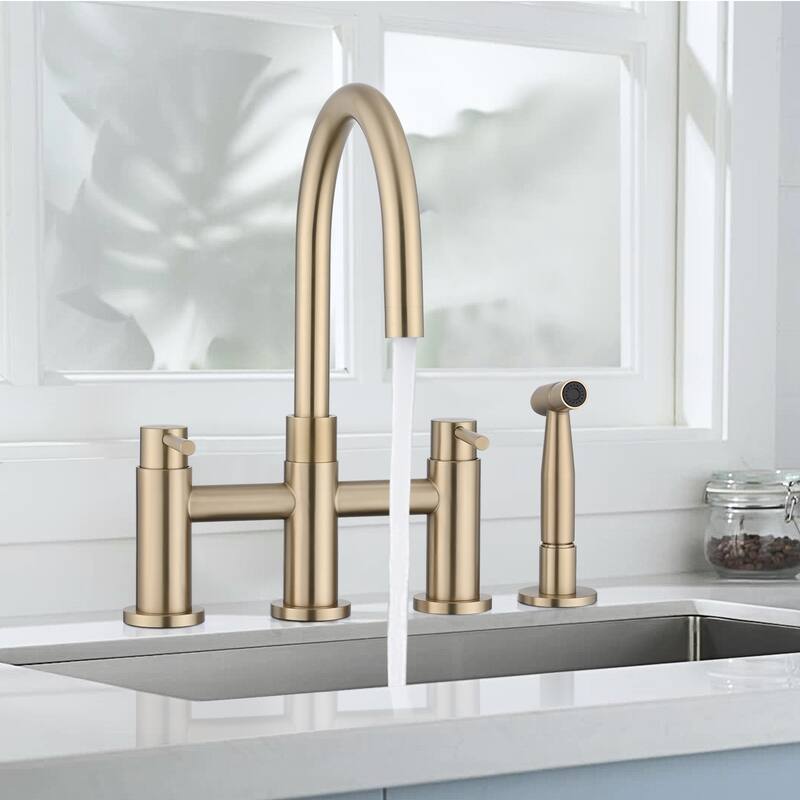 PROOX Double Handle Bridge Kitchen Faucet with Side Sprayer