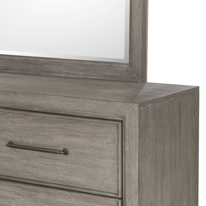 Roundhill Furniture Ennesley Gray Wood Bedroom Set with Upholstered Panel Bed, Dresser, Mirror, Nightstand, and Chest