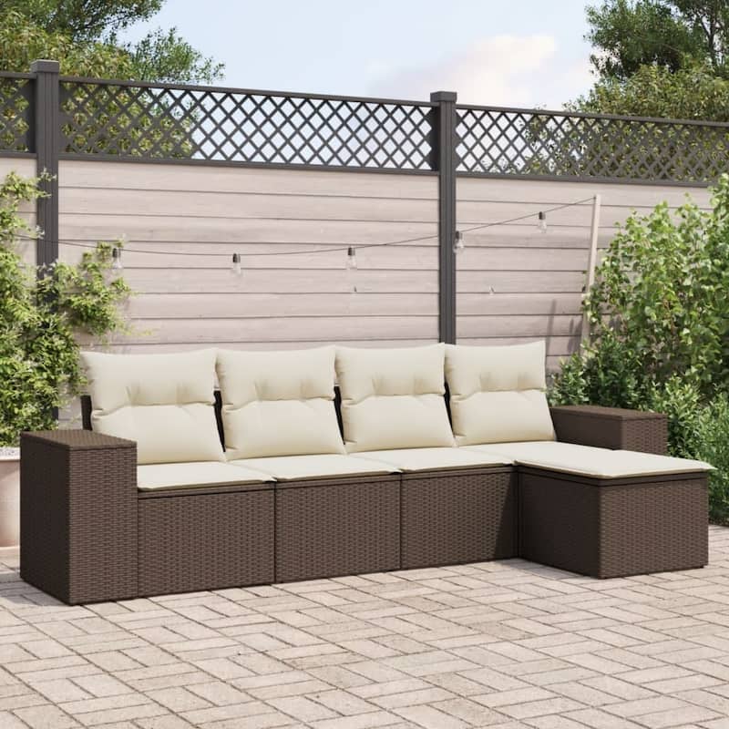 vidaXL Patio Sofa Set with Cushions Outdoor Conversation Furniture Poly Rattan - Brown and cream without table - 21.7 x 21.7 x 14.6