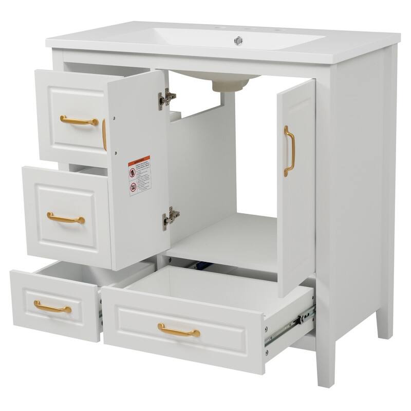 36 inch Bathroom Vanity with Sink, 4 Soft-Closing Drawers, Metal Handles