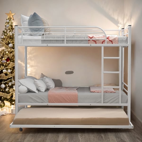 slide 2 of 9, 2 In 1 Multifunction Twin Over Twin Metal Bunk Bed With Trundle White