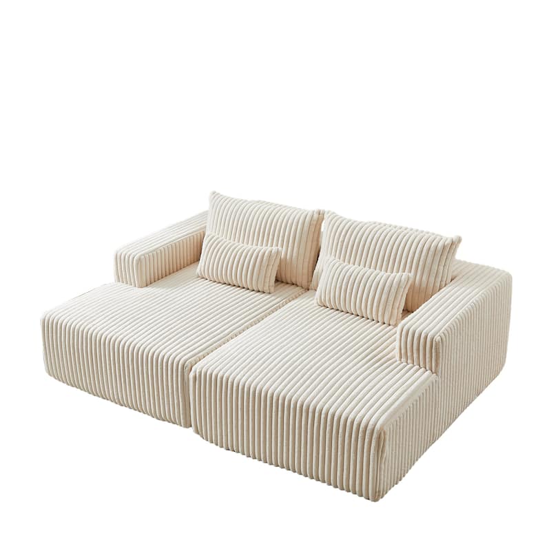 87'' Lounge Chaise Sleeper Sofa - Soft Corduroy Couch with Ottoman Bench and Pillow Support