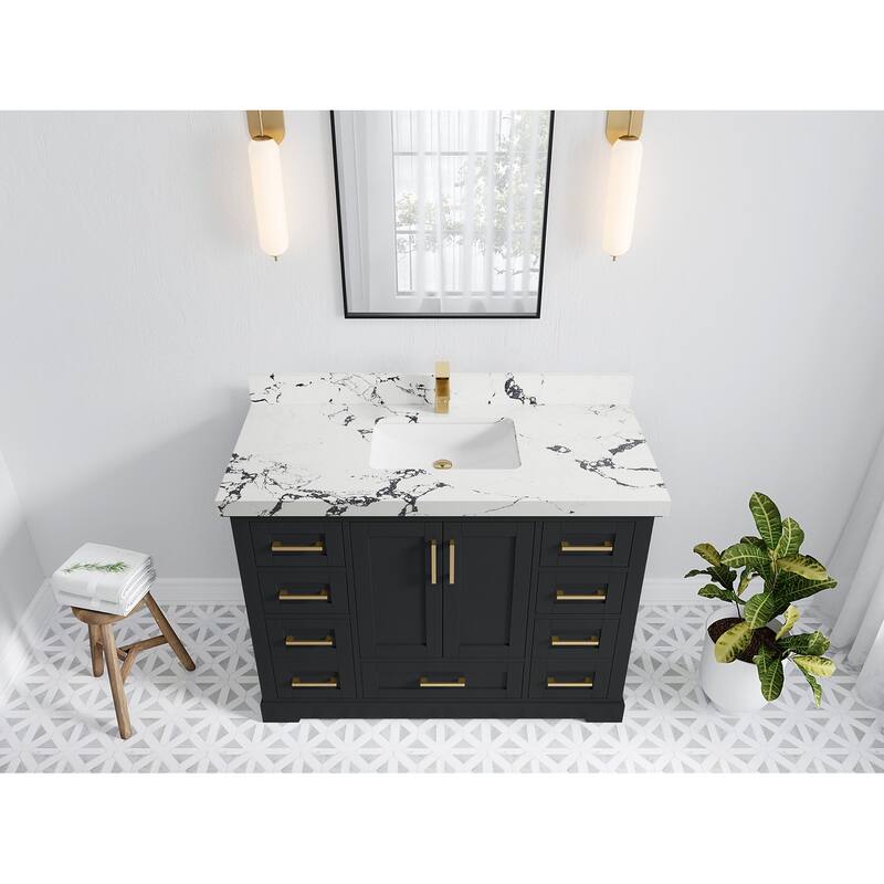 Willow Collection 48 in W x 22 in D x 36 in H Boston Single Bowl Sink Bathroom Vanity with Countertop