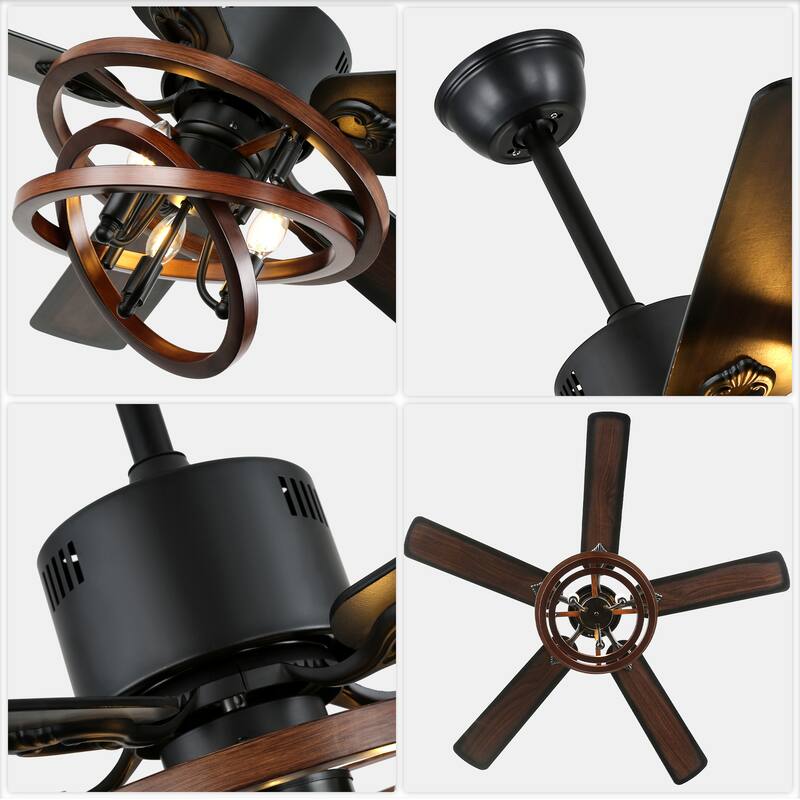 Bella Depot 52" Rustic Cage Ceiling Fan with Light and Remote 6-Speed Reversible Fan