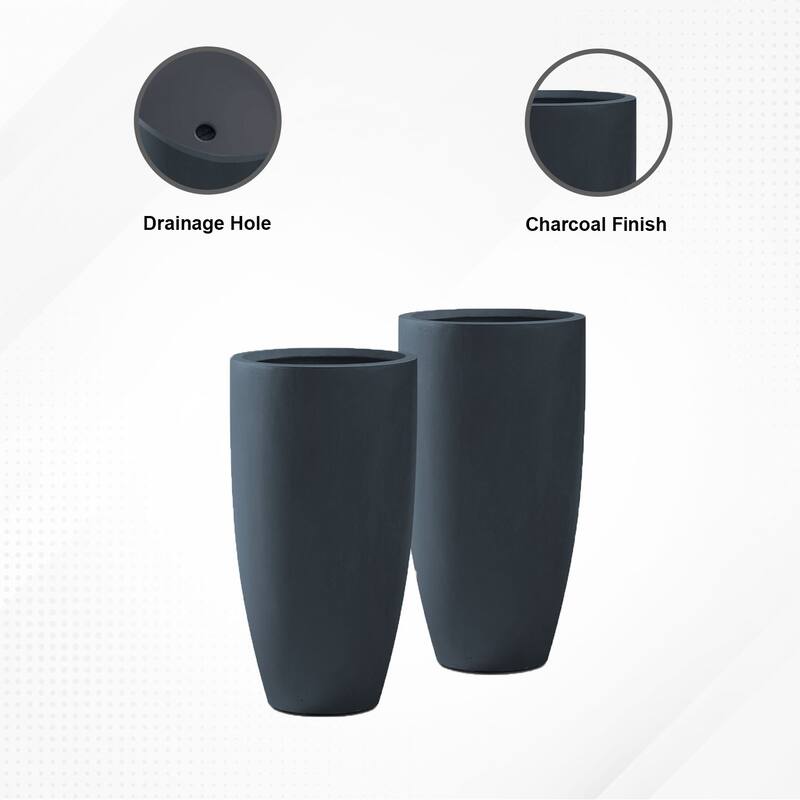 Kante 13.39 in. x 23.62 in. Round Charcoal Finish Lightweight Concrete and Fiberglass Indoor Outdoor (Set of 2)