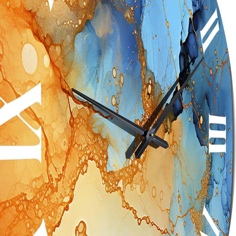 Designart "Love Spirit Turquoise And Orange Marble Art I" Abstract Painting Oversized Wall Clock