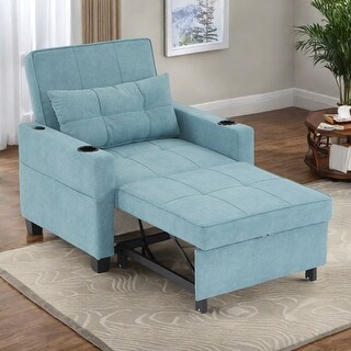 Tech Cloth Convertible Futon Armchair Bed with USB Ports, 3-Position Backrest and Built-in Storage