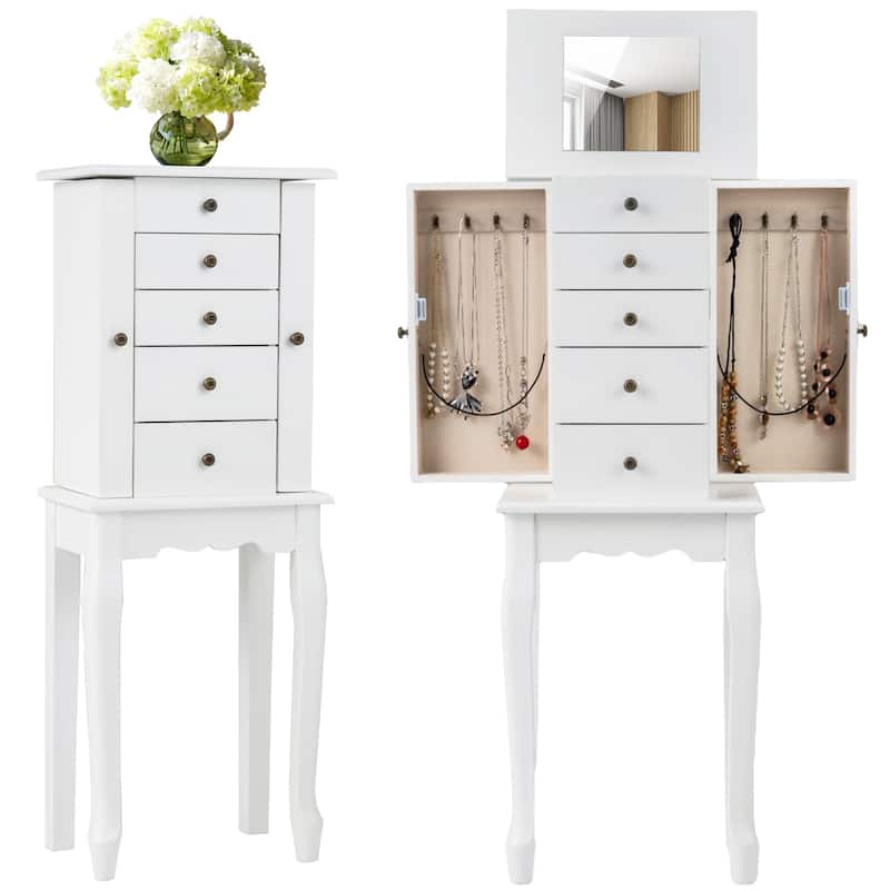 Gymax Mirrored Armoire Jewelry Cabinet Free Standing Organizer Storage - See Details - White