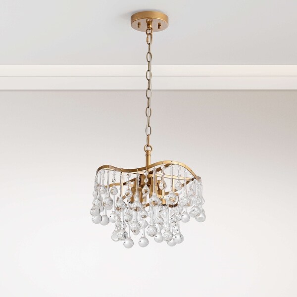 Hilaria Brushed Brass 4-light Glam Crystal Teardrop Tiered