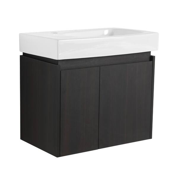24 Modern Sleek Bathroom Vanity And Sink Combo, Semilune Ceramic Vessel Sink Freestanding Wood Bathroom Storage Cabinet 2 Doors Open Style Shelf White