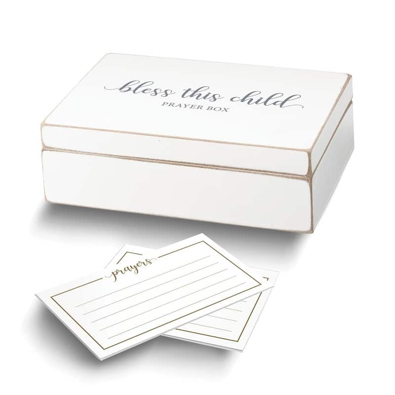 Curata Lillian Rose Distressed White Bless This Child Prayer Box with 30 Printed Cards