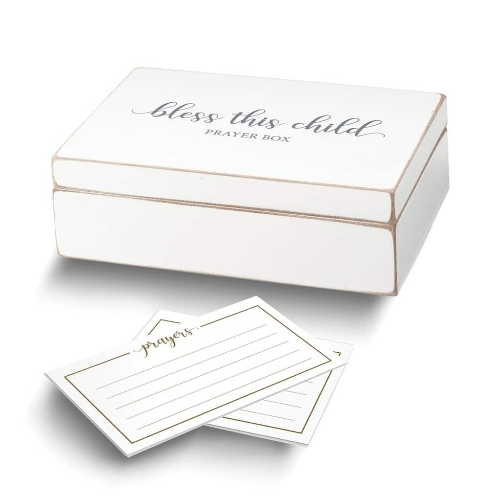 Curata Lillian Rose Distressed White Bless This Child Prayer Box with 30 Printed Cards
