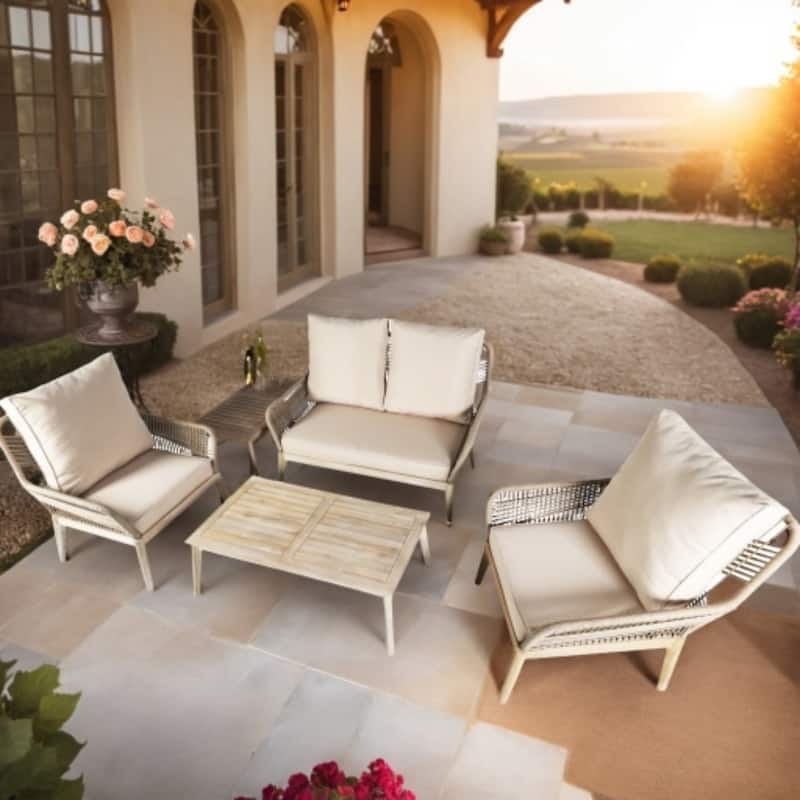 5-Piece Outdoor Acacia Wood Furniture Set with Cushions