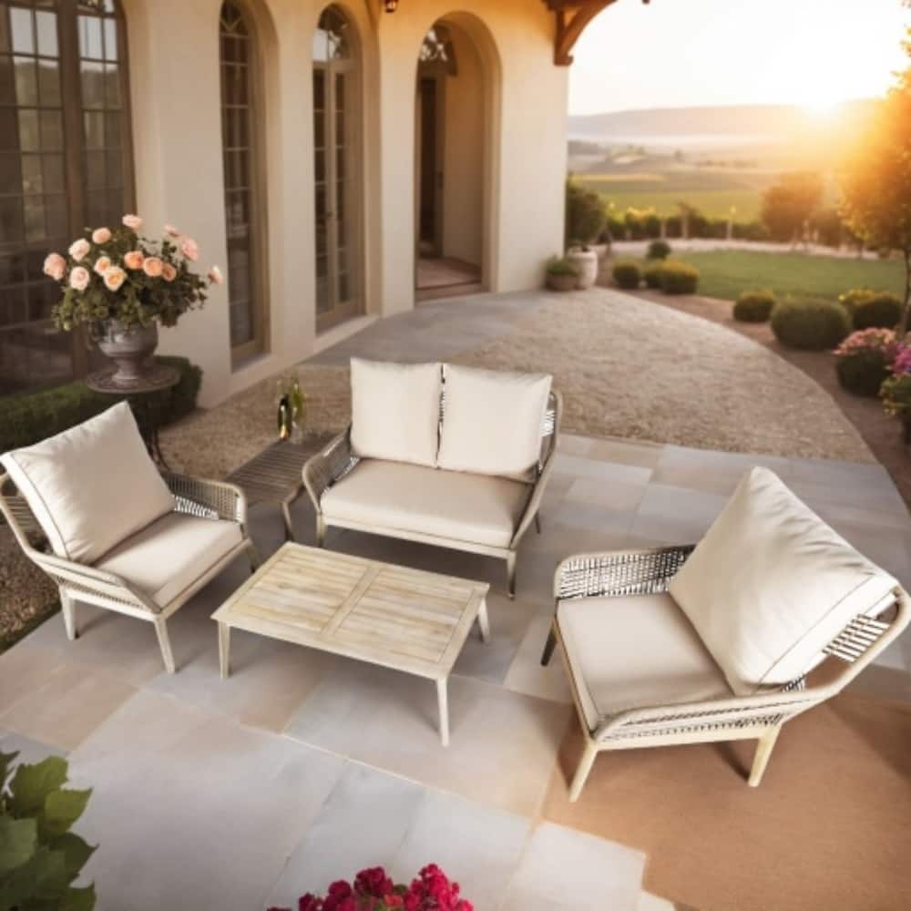 5-Piece Outdoor Acacia Wood Furniture Set with Cushions