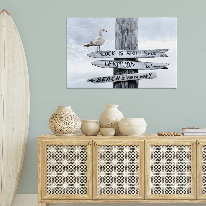 Stupell Vacation Beach Signs with Seagull Canvas Wall Art Design By Robin-Lee Viera