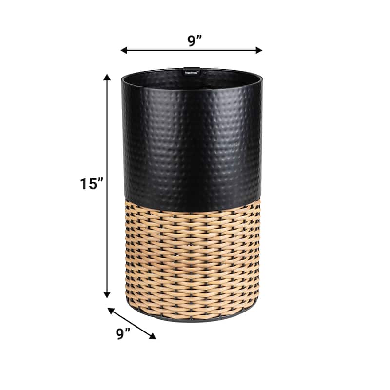 happimess Asher Modern 4.13-Gallon 2-Tone Faux Wicker/Metal Cylinder Waste Basket