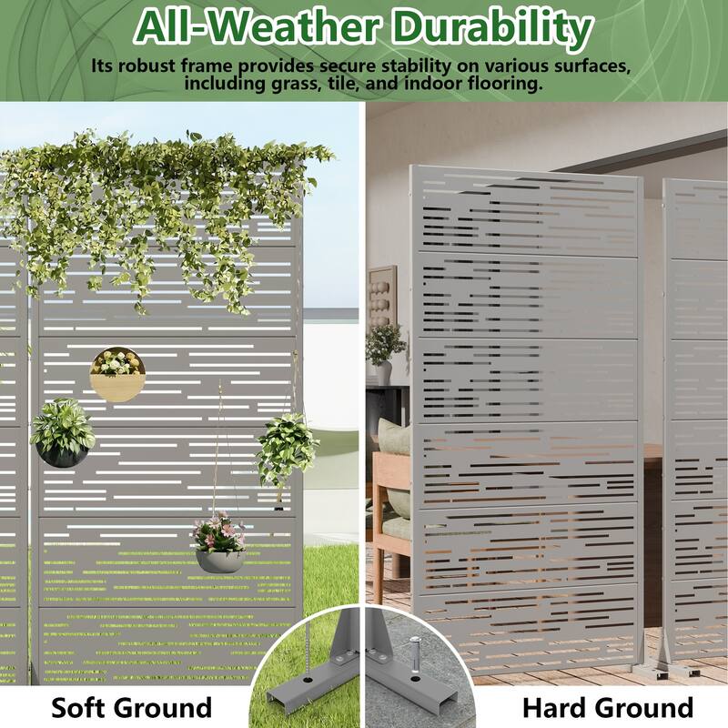 Outdoor Privacy Screen with Stand for Patio Garden Metal Fence Set of 2