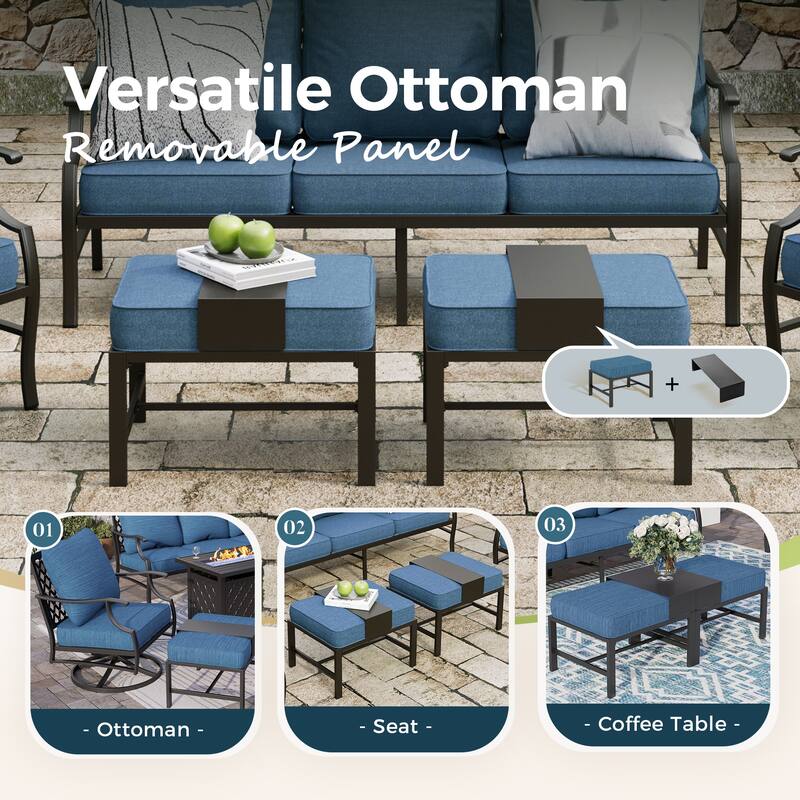 MAISON ARTS 6/7-Piece Patio Conversation Sets, Sofa Set with 2/4 x Single Chairs, 1 x 3-seater Sofa and Coffee Table/Ottomans