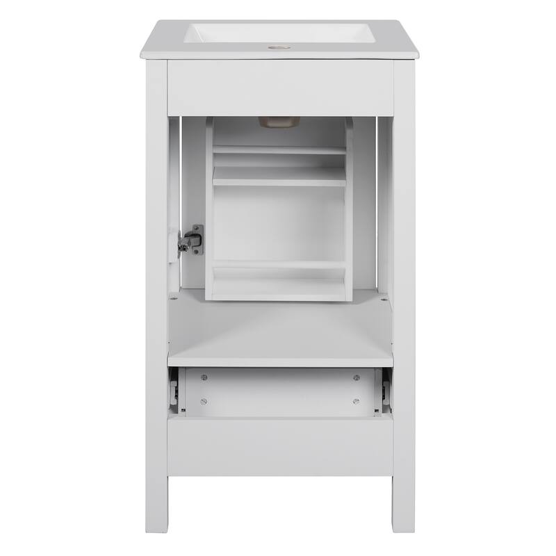 Roomfitters 18" Modern Bathroom Vanity with Ceramic Sink, Soft-Close Drawer, Divider Drawer and Door Organizer