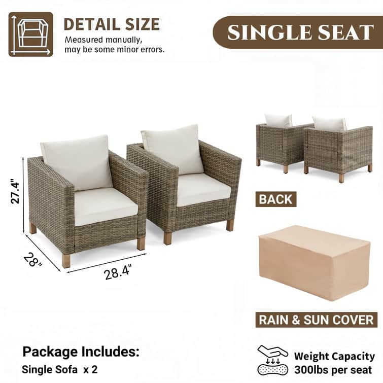 2 Piece Outdoor Patio Chairs with Cushions