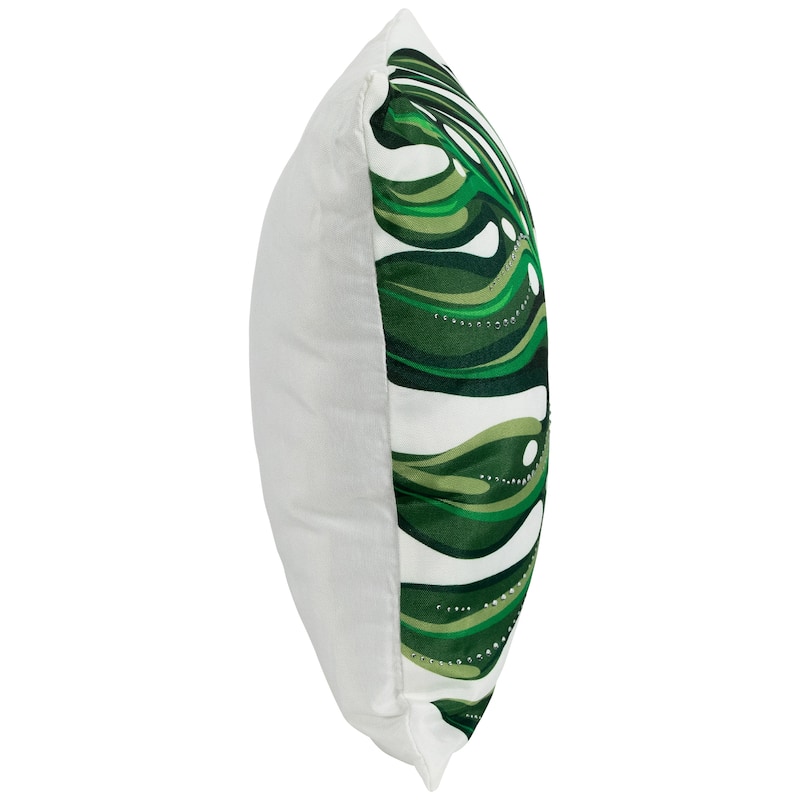 Palm Leaf with Rhinestones Throw Pillow - 16" - Green and White