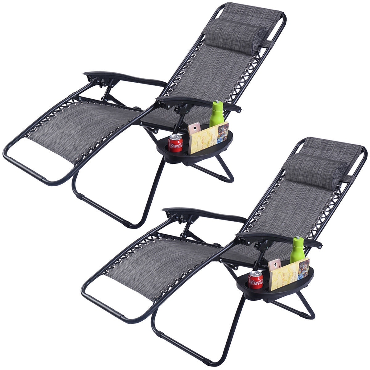 Foldable Bleacher Chair with 6 Reclining Positions and Padded Cushion-Black | Costway