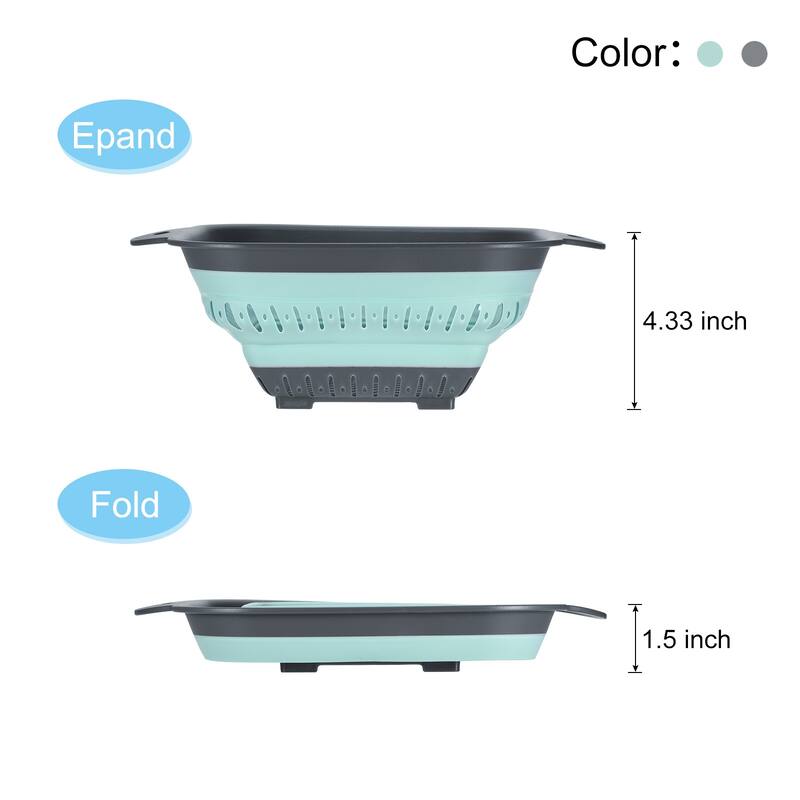2pcs Foldable Silicone Colander Fruit Vegetable Washing Basket - Grey+Green