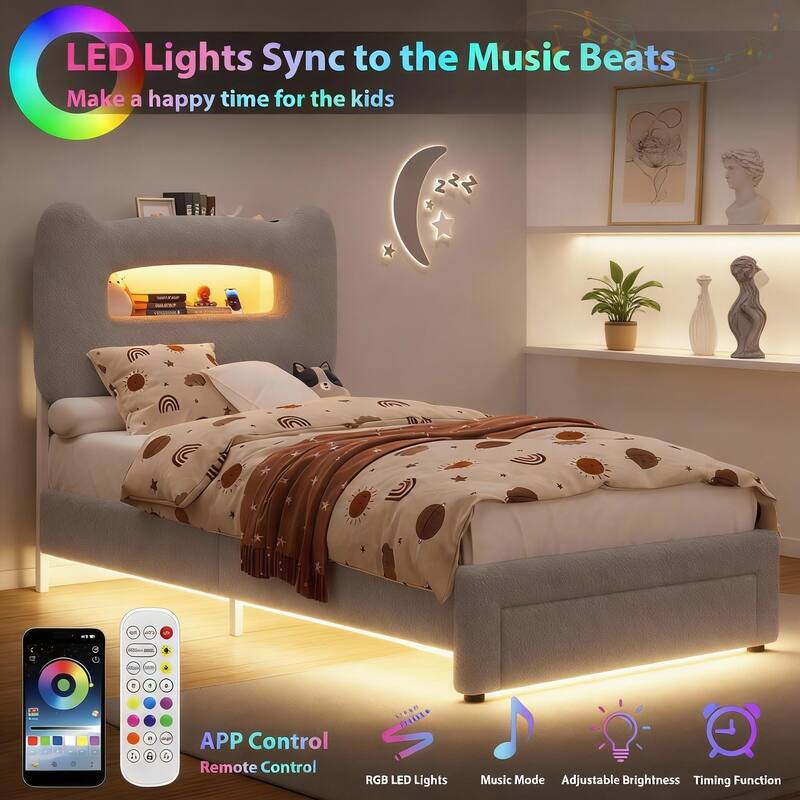 Led Bed Frames, with Storage Headboard and Charging Station