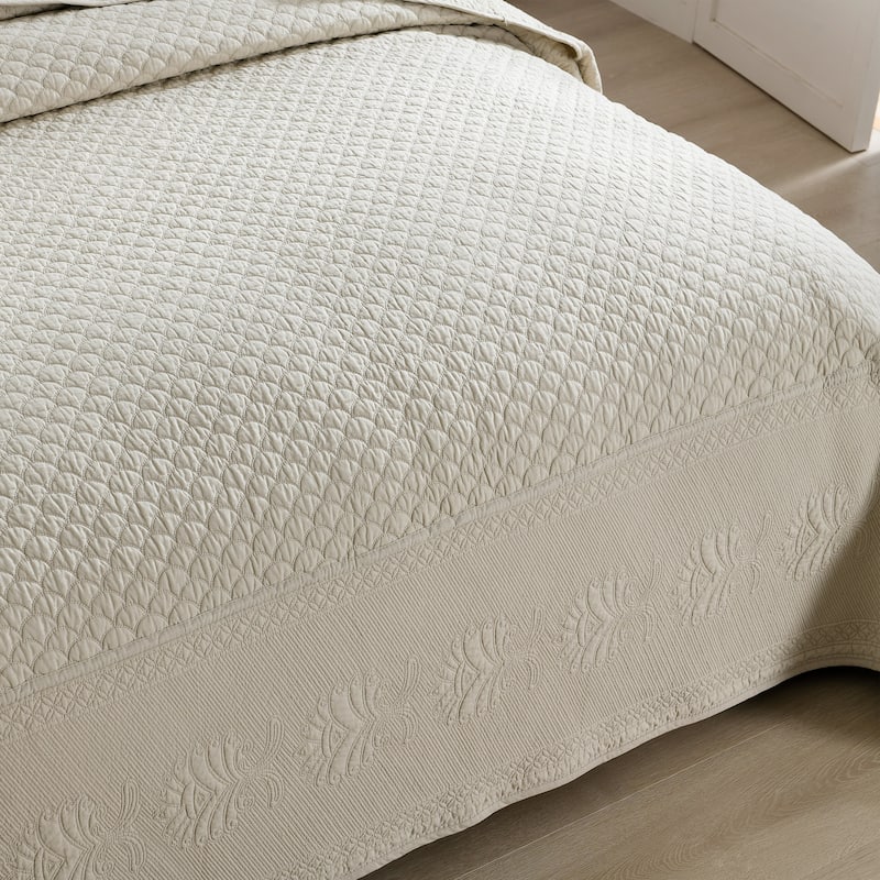 MarCielo 3 Piece Embroidered 100% Cotton Oversized Quilt Bedspread Set TM