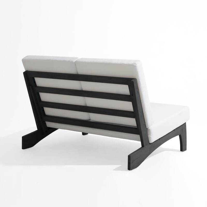 4Piece Wood Outdoor Loveseat Chair Conversation Set with Table Cushion