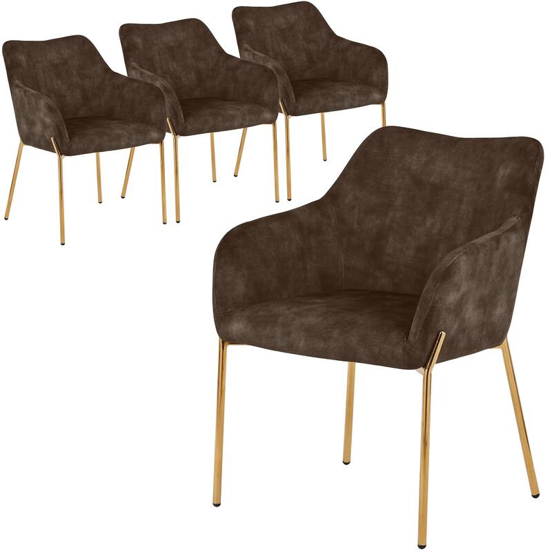 Zaire Upholstered Dining Chair in Velvet/Leather/Boucle with Gold Chrome Iron Set of 4 - Brown