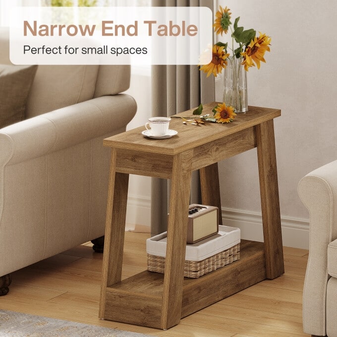 2-Tiers Small End Table, Small Wood Side Table