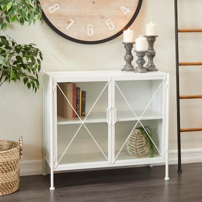 White Metal Modern Farmhouse Cabinet - 33 x 14 x 30