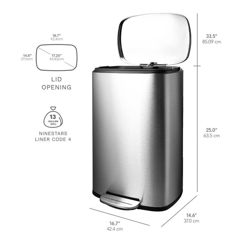 NINESTARS 13.2 Gallon Rectangular Step-On Trash Can