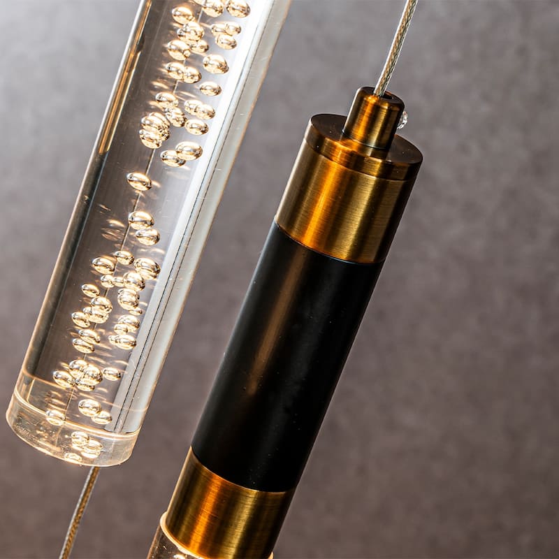CraftHome 5-Light Modern Linear Seeded Bubble Glass Integrated LED Dimmable Pendant Light In Matte Black For Dining Room