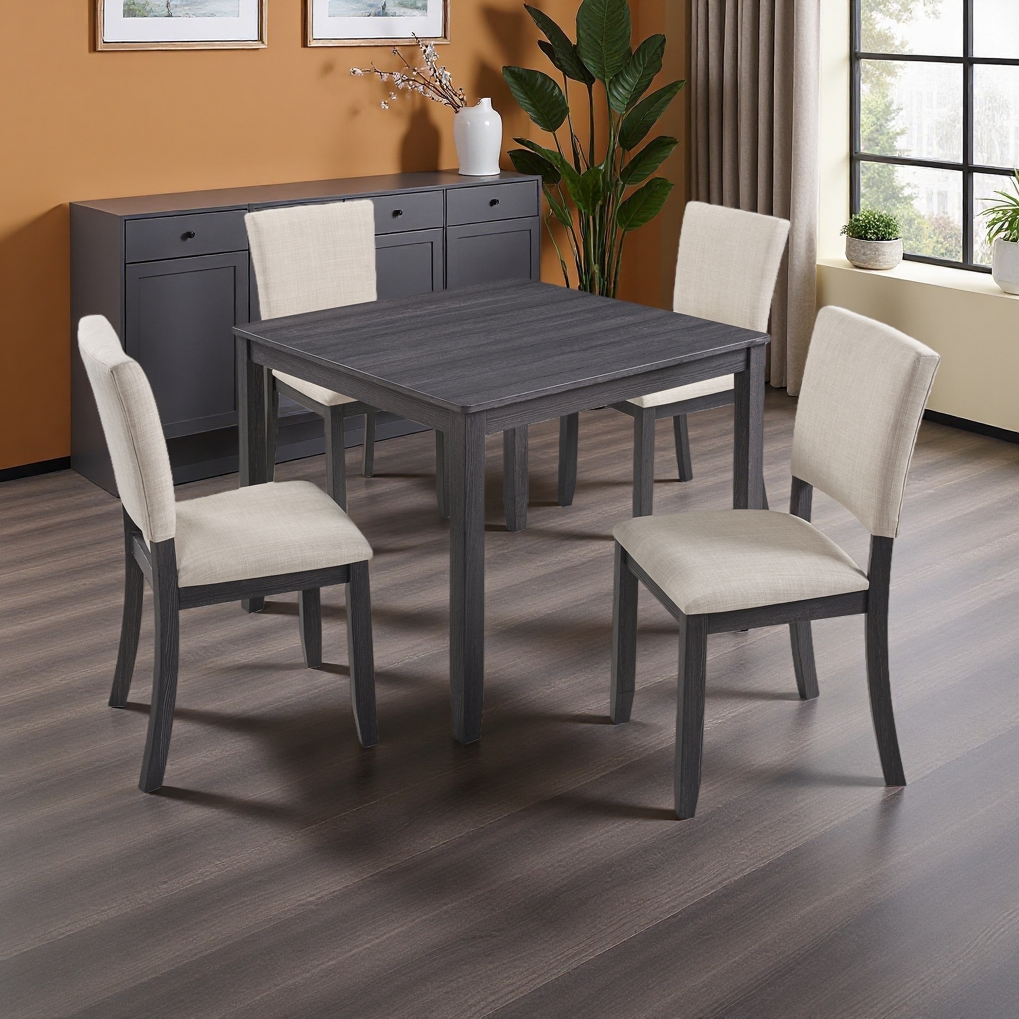 5-Piece Modern Wooden Dining Table Set with 4 Chairs, 4-Person Dining Set for Kitchen, Living Room, and Dining Room