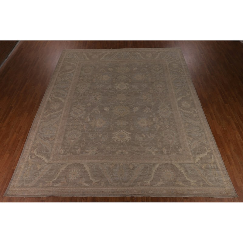 Brown Oushak Turkish Large Area Rug Handmade Vegetable Dye Wool Carpet - 12'2"x 14'3"