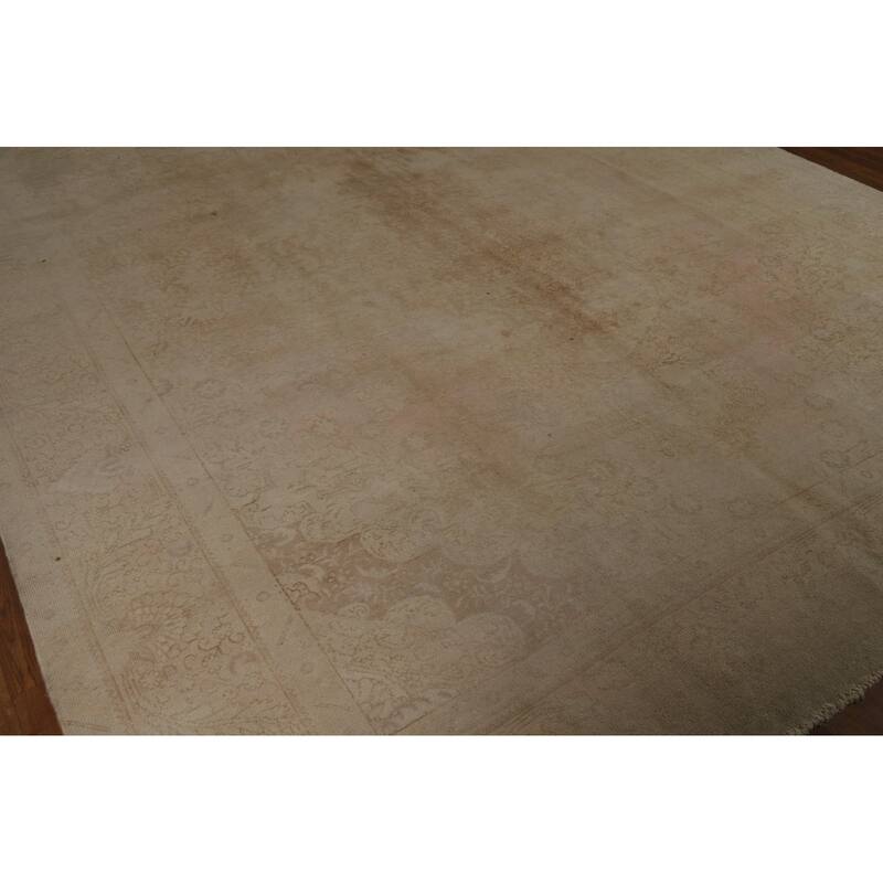 Pink & Gold Beige Tabriz Persian Vintage Rug Handmade Wool Carpet - 10'0" x 13'0"