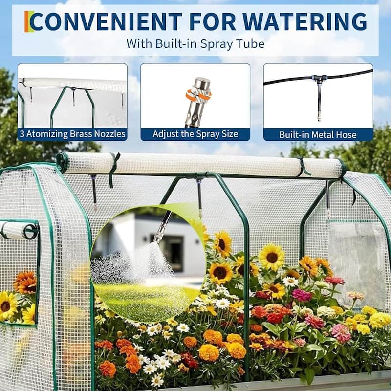 Raised Garden Bed with Greenhouse Cover, Built-in Spray Tube for Vegetables