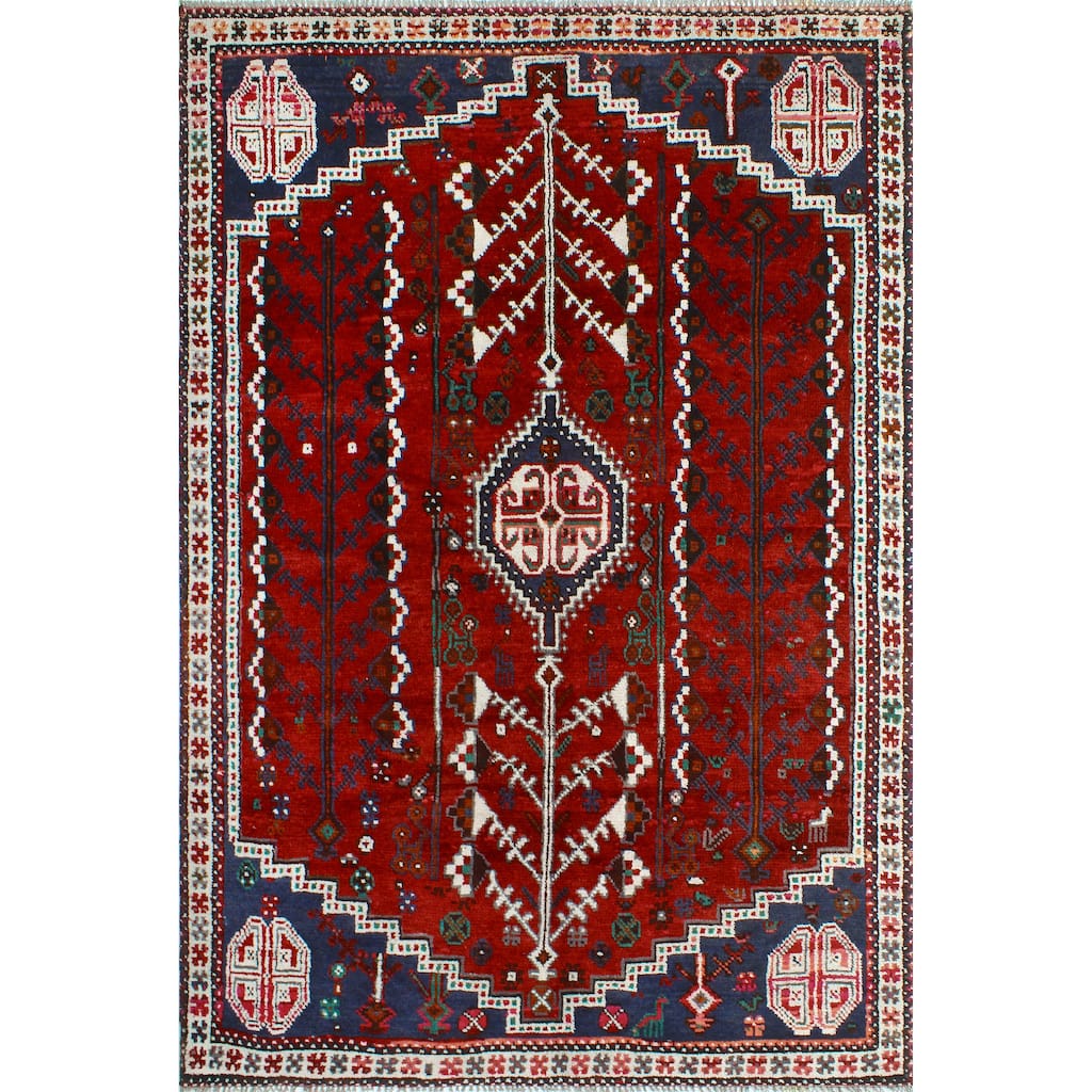 Fine Vintage Distressed Juelz Red/Ivory Rug - 6'3" x 9'1"