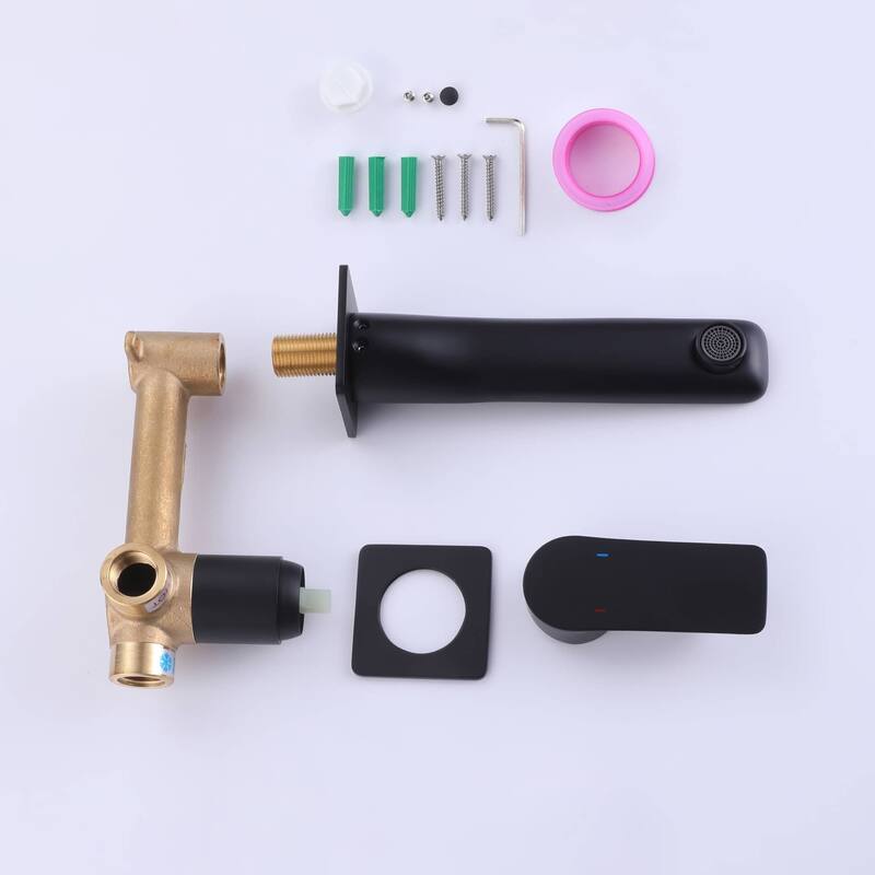 Wall Mount Bathoom Sink Faucet Single Handle Matte Black Bathroom Faucet 2 Holes Modern Vanity Basin Mixer Taps With Valve