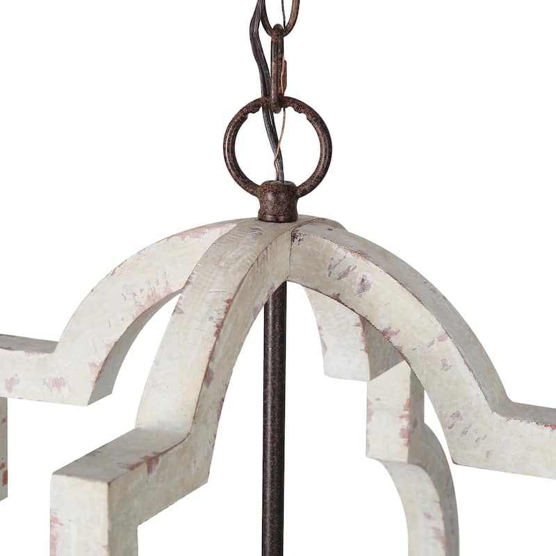Farmhouse 4-Light Wood Lantern Chandelier Rustic Kitchen Island Light - D21.5" x H24