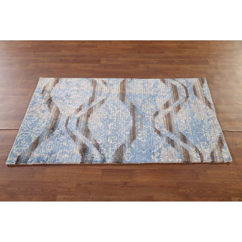 All-Over Striped Abstract Modern Accent Rug Handmade Wool Carpet - 2'8"x 4'8"
