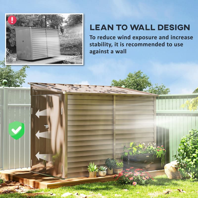 Outsunny 5' x 9' Steel Outdoor Storage Shed, Lean to Shed, Metal Tool House with Floor Foundation, Lockable Doors