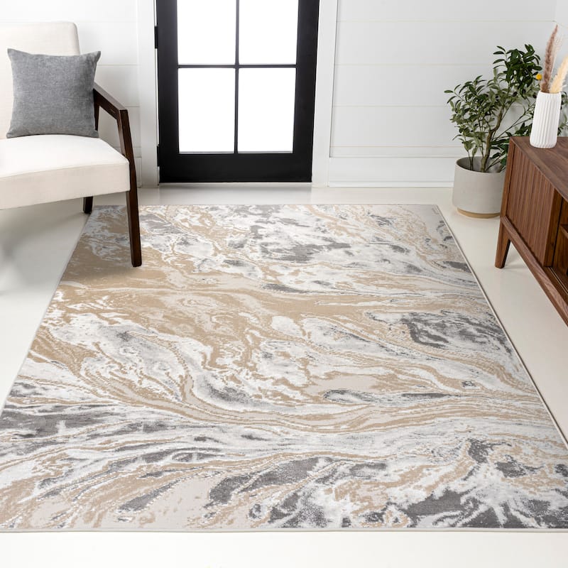 JONATHAN Y Batten Marbled Abstract Area Rug - 3 X 5 - Beige/Ivory