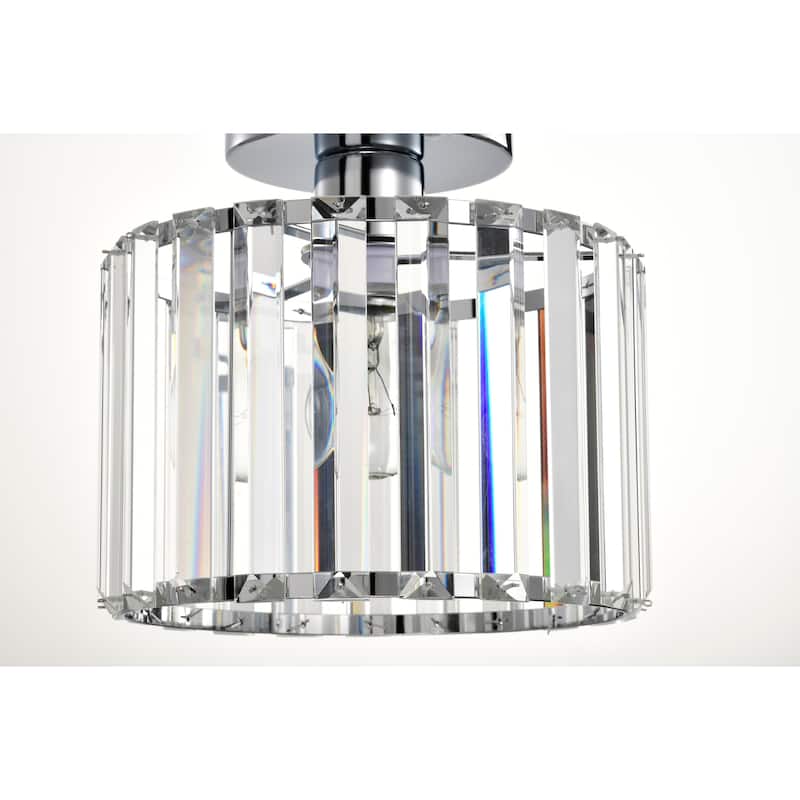 Karnah 9-inch Chrome Semi-Flushmount Ceiling Light with Crystal Prism Rods Drum Shade