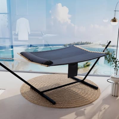 Outdoor 2-Person Hammock with Foldable Steel Stand for Garden - N/A