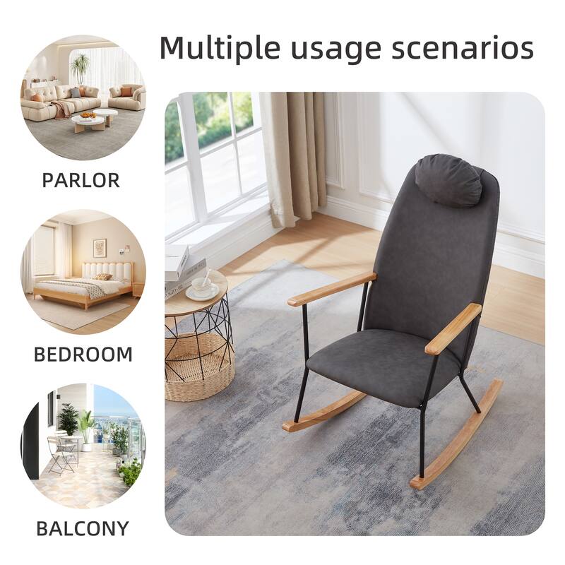 Modern Adjustable Headrest Pillow Upholstered High Back Rocking Chair