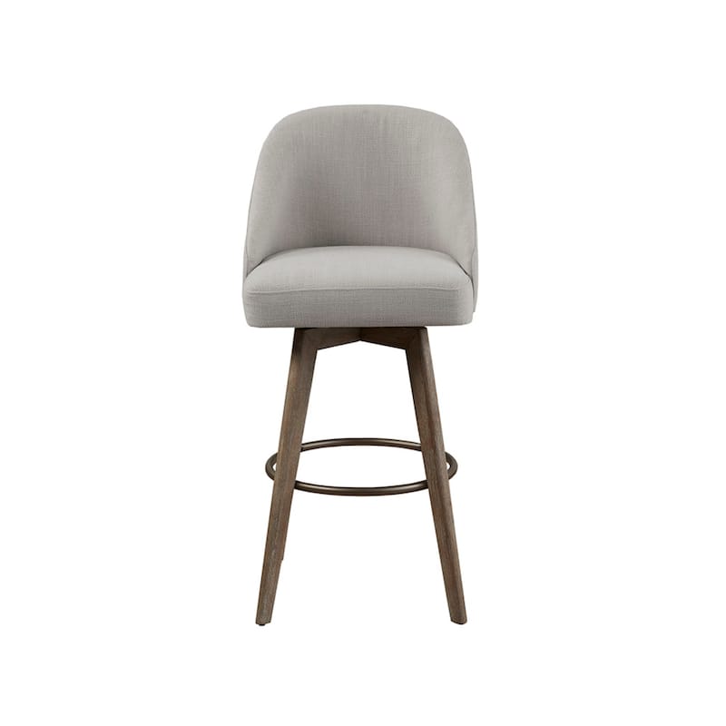 Roomfitters 360-Swivel Bar Stool, Upholstered Barrel Back High Chair (30" Seat Height) with Metal Footrest Ring - Grey