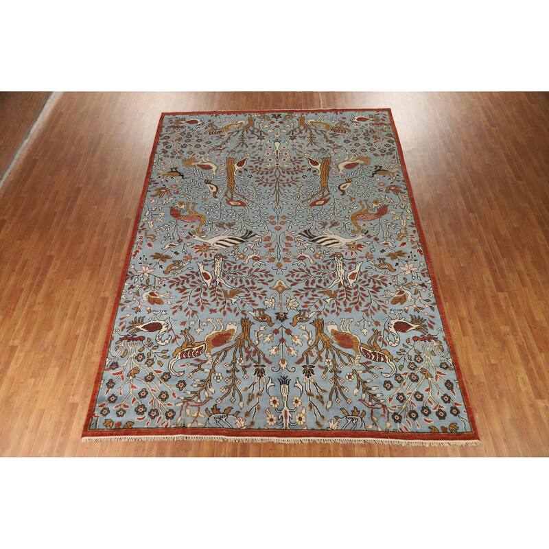 Hand Knotted Oriental 100% Wool Carpet Traditional All-Over Navy Blue & Blues Ziegler Area Rug - 13' 9'' X 9' 7''